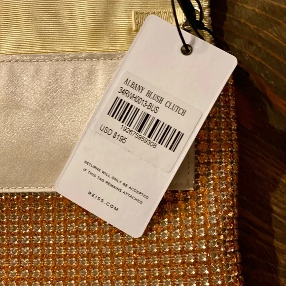 NWT Reiss Sparkly Purse Evening Bag Shoulder Clutch Peach Pinkish Bling - Picture 8 of 11